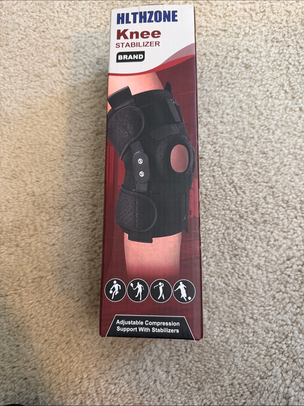 HLTHZONE Knee Stabilizer Brace in Black. unisex , adjustable fit, max support.